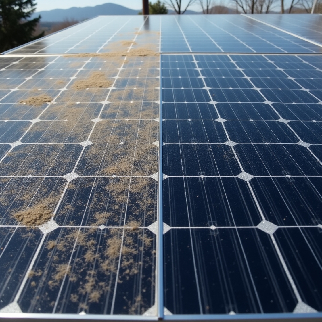 before and after solar cleaning done by blue solar cleaning