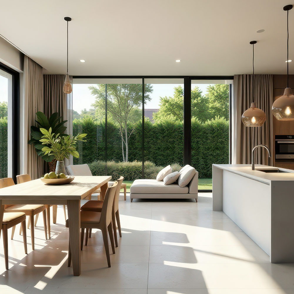 beautiful architectural designed home living area and kitchen