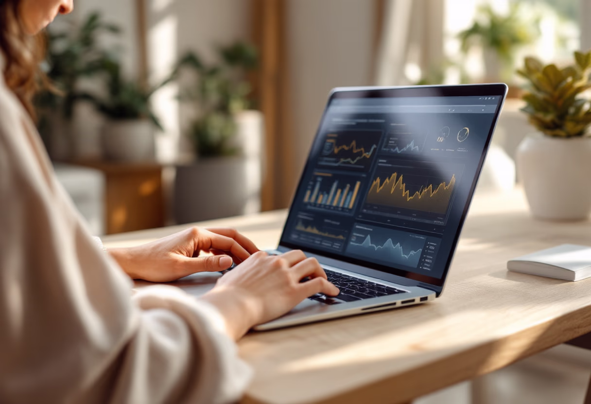image of hands typing on a laptop with scientific data