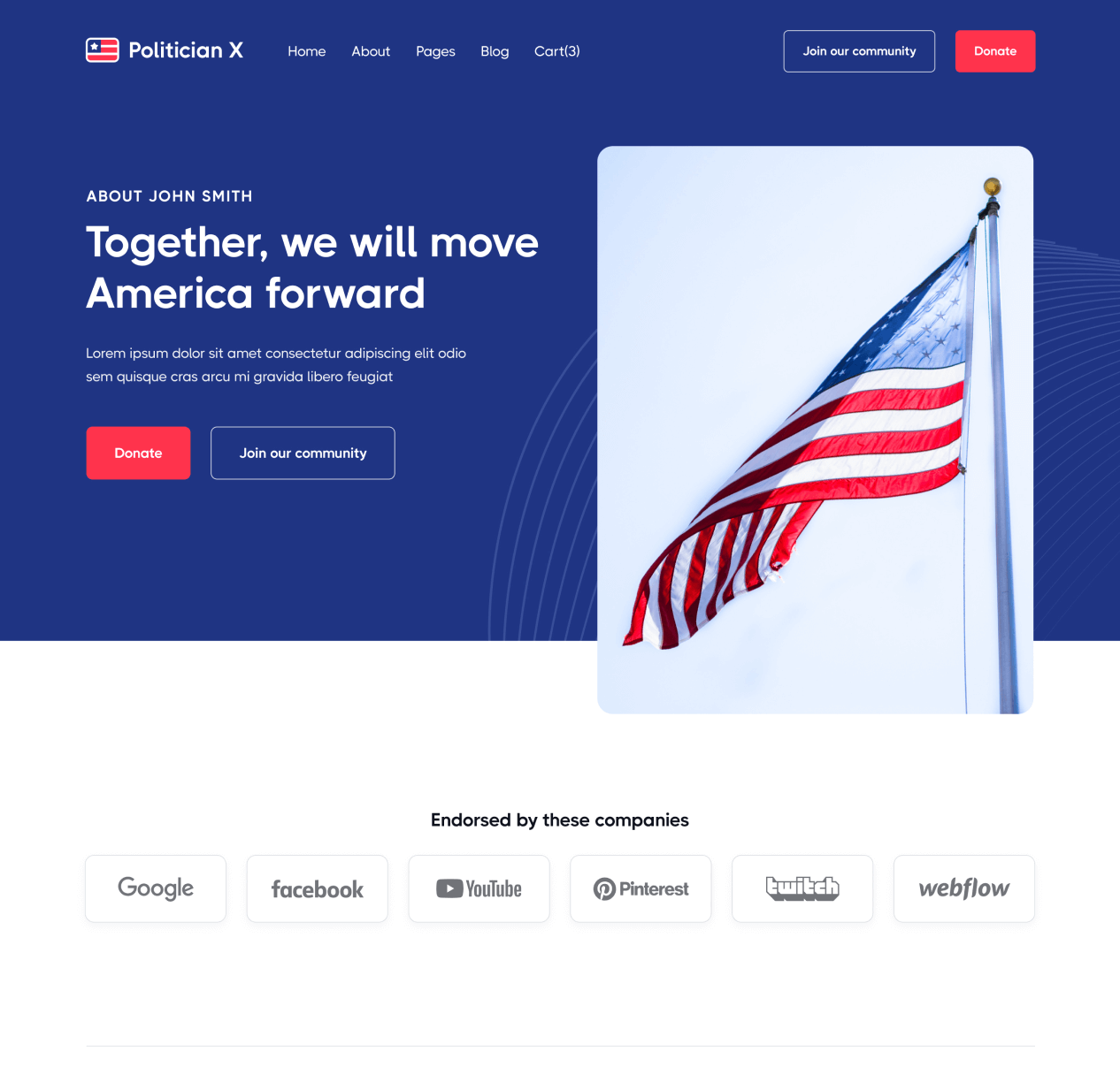 Politician X - About page - Political Webflow Template