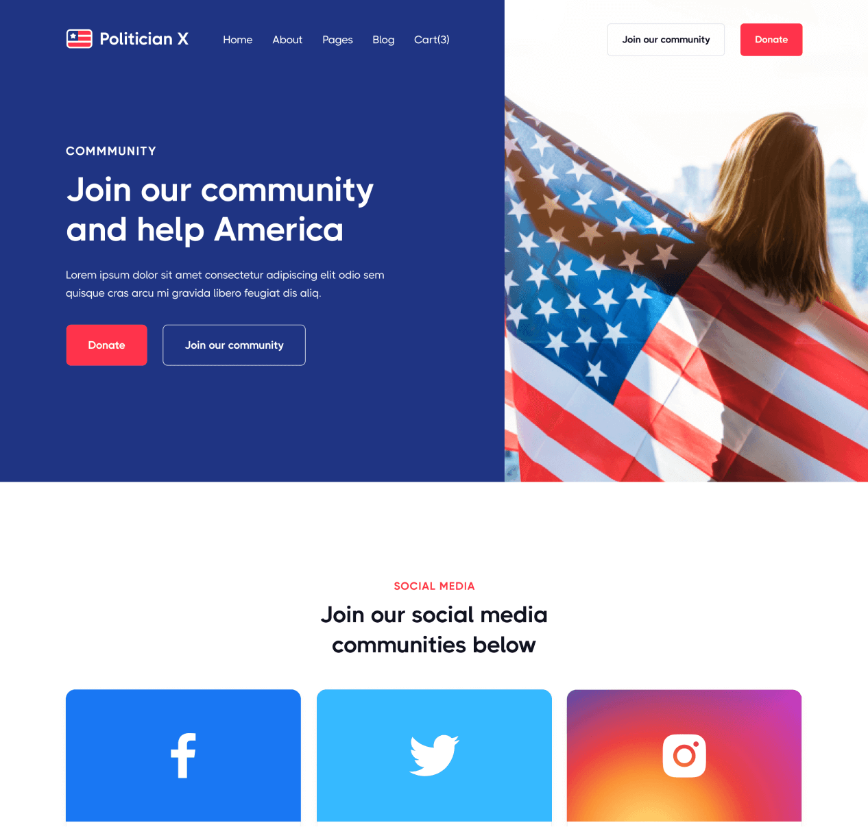 Politician X - Community page - Political Webflow Template