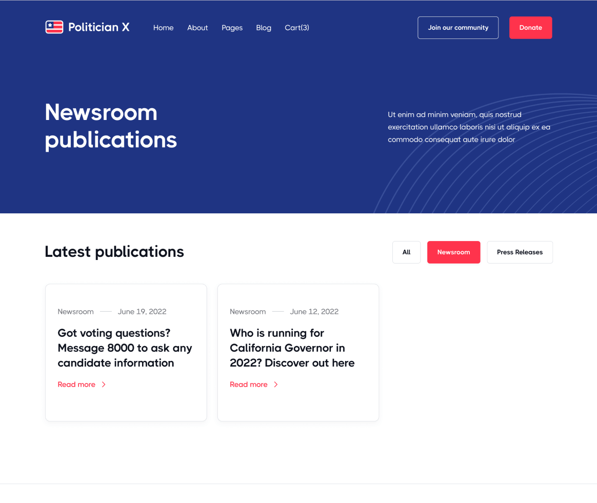 Politician X - Blog Category page - Political Webflow Template