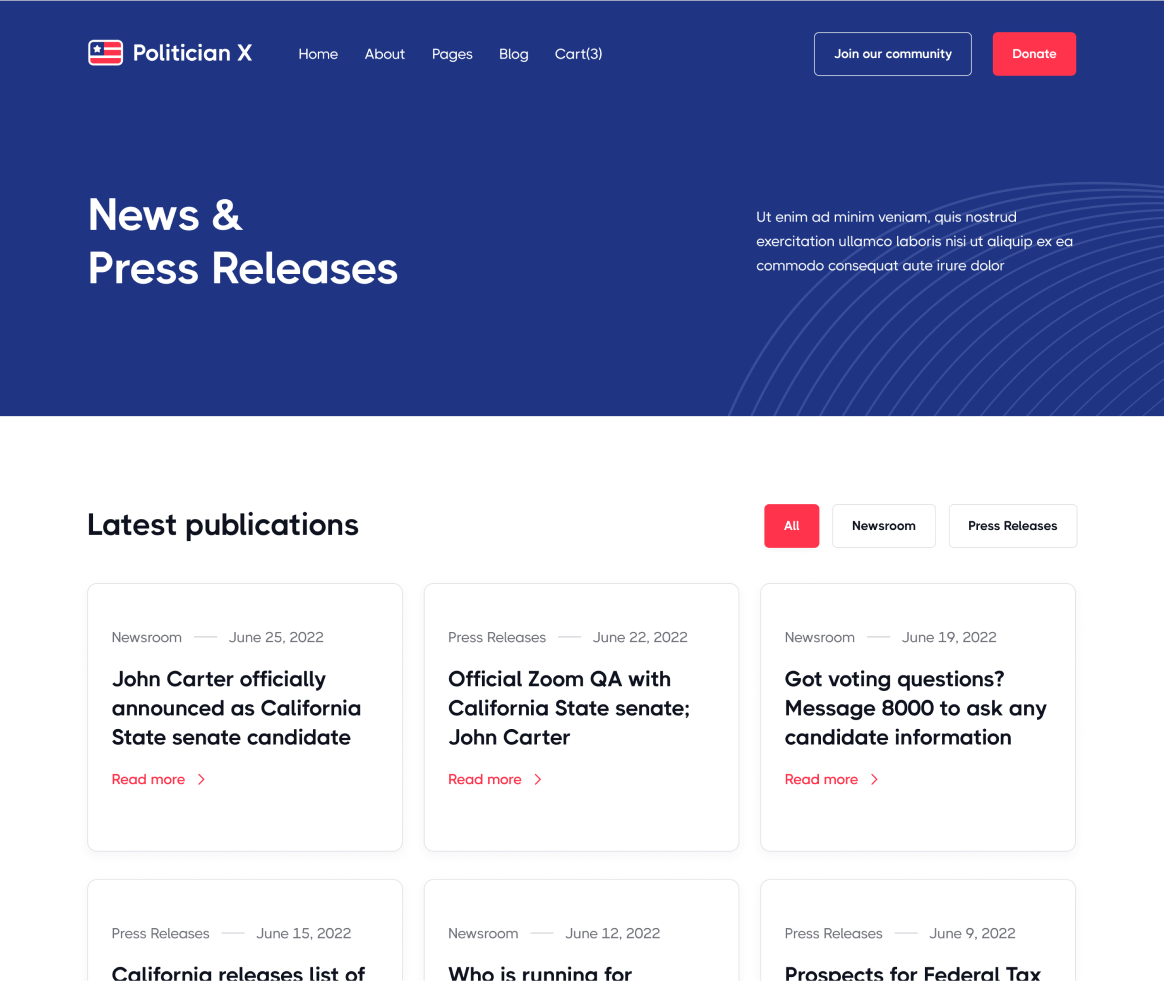 Politician X - Blog page - Political Webflow Template