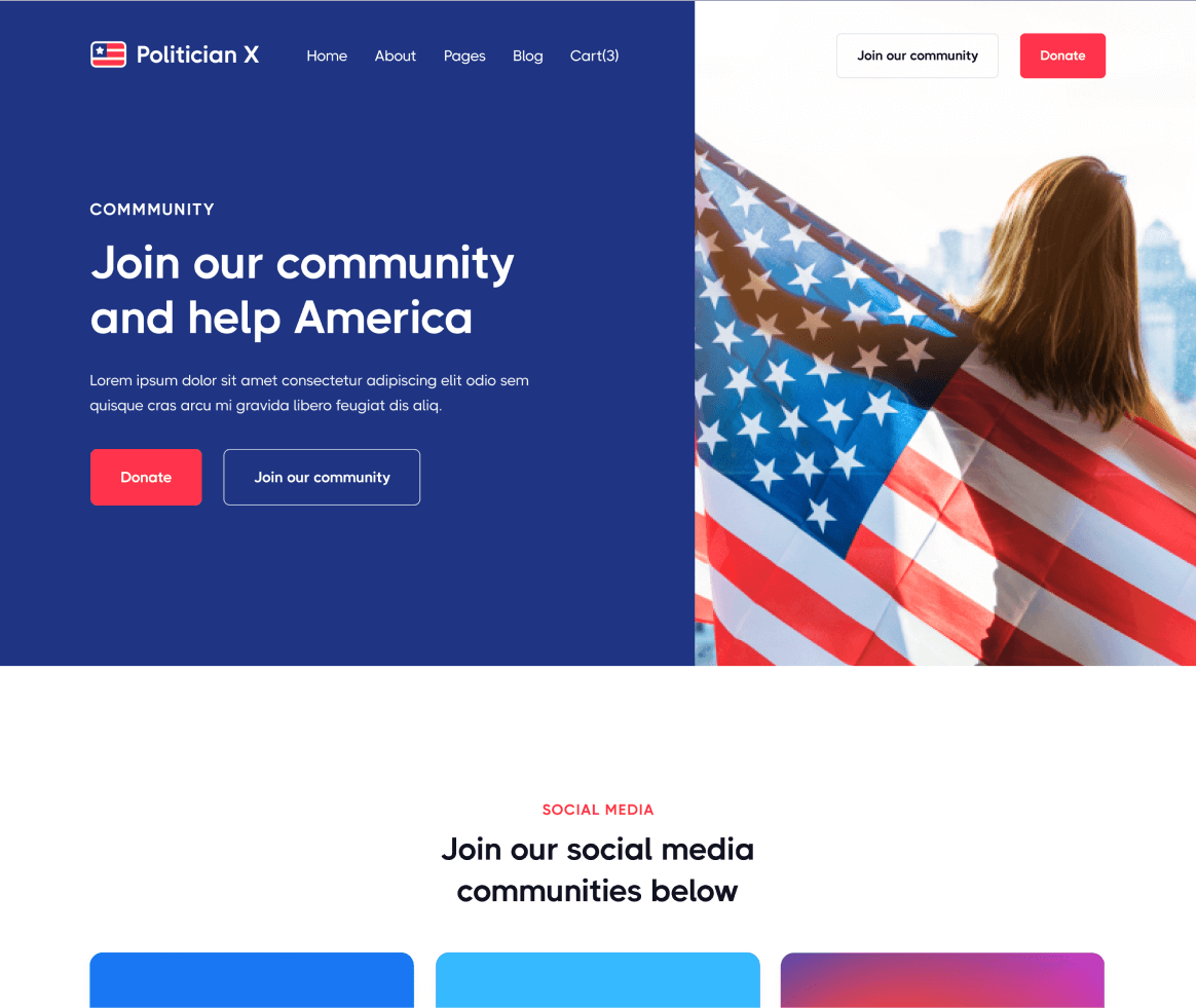 Politician X - Community page - Political Webflow Template