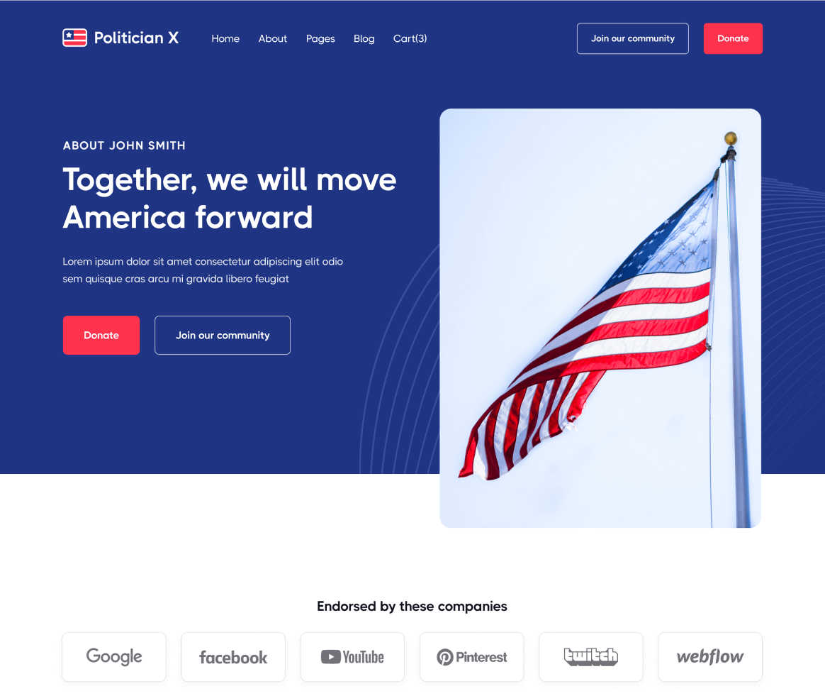 Politician X - About page - Political Webflow Template