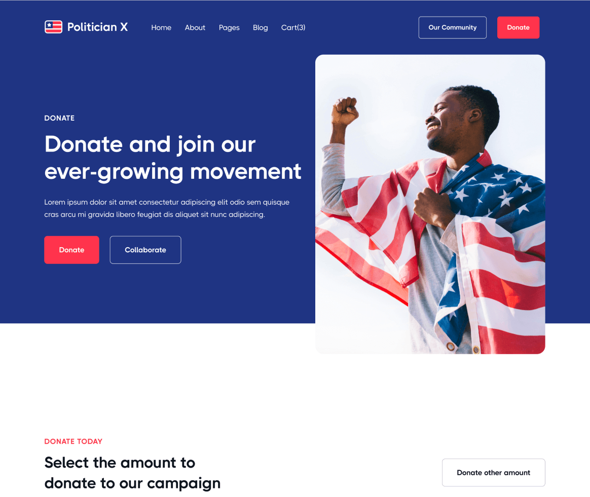 Politician X - Donate page - Political Webflow Template