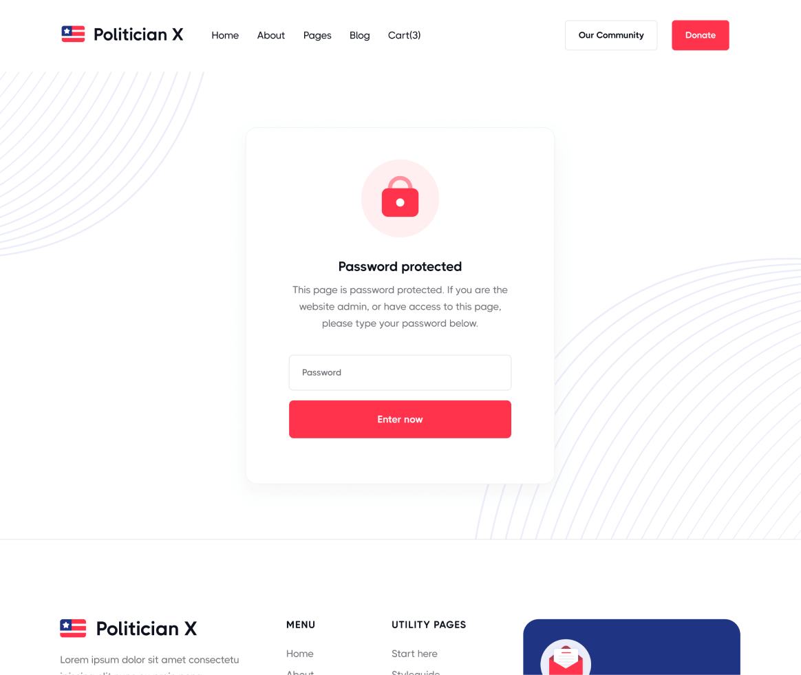 Politician X - Password Protected page - Political Webflow Template