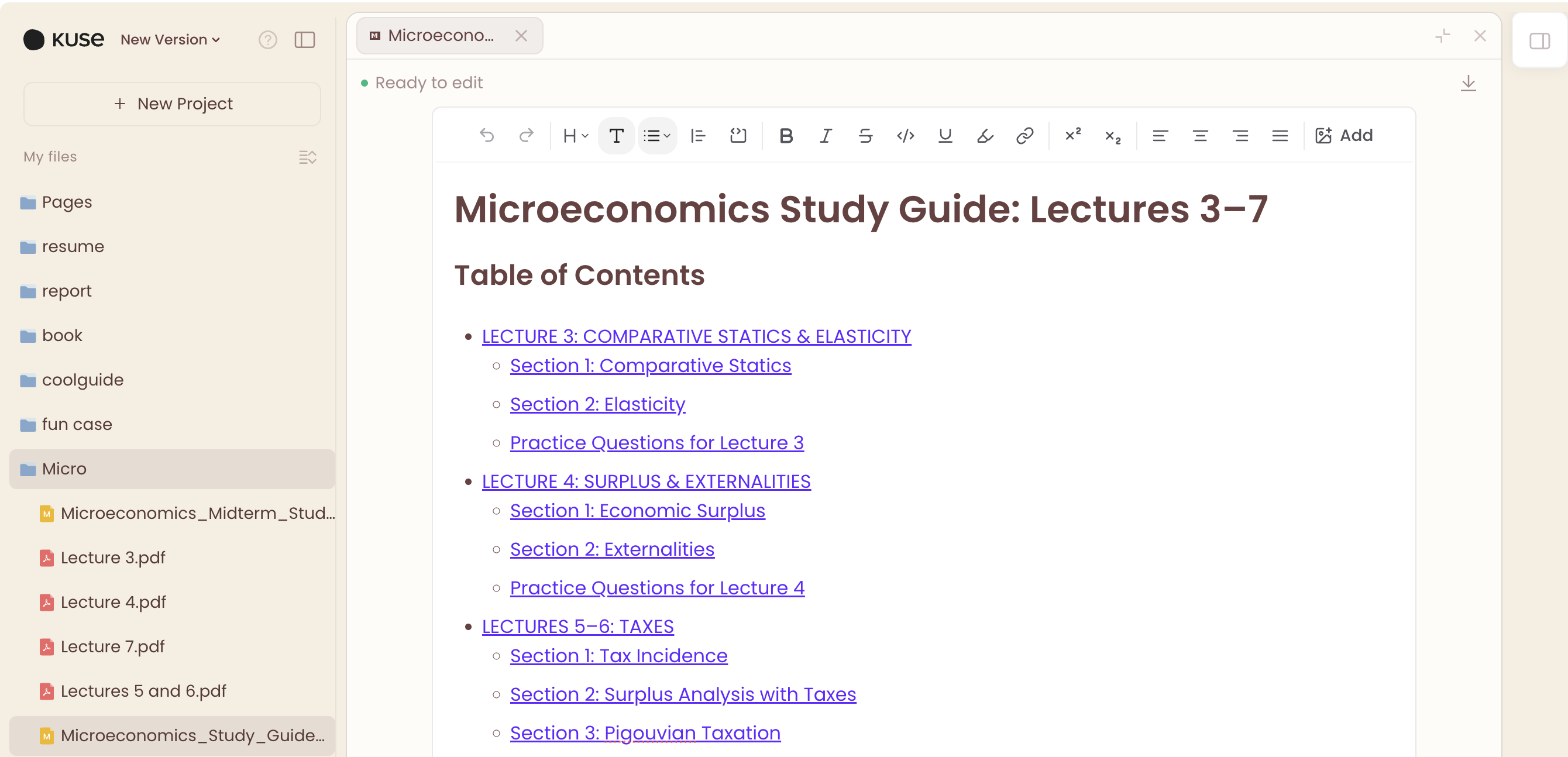 Kuse: Turning Lecture Notes into a Study Guide