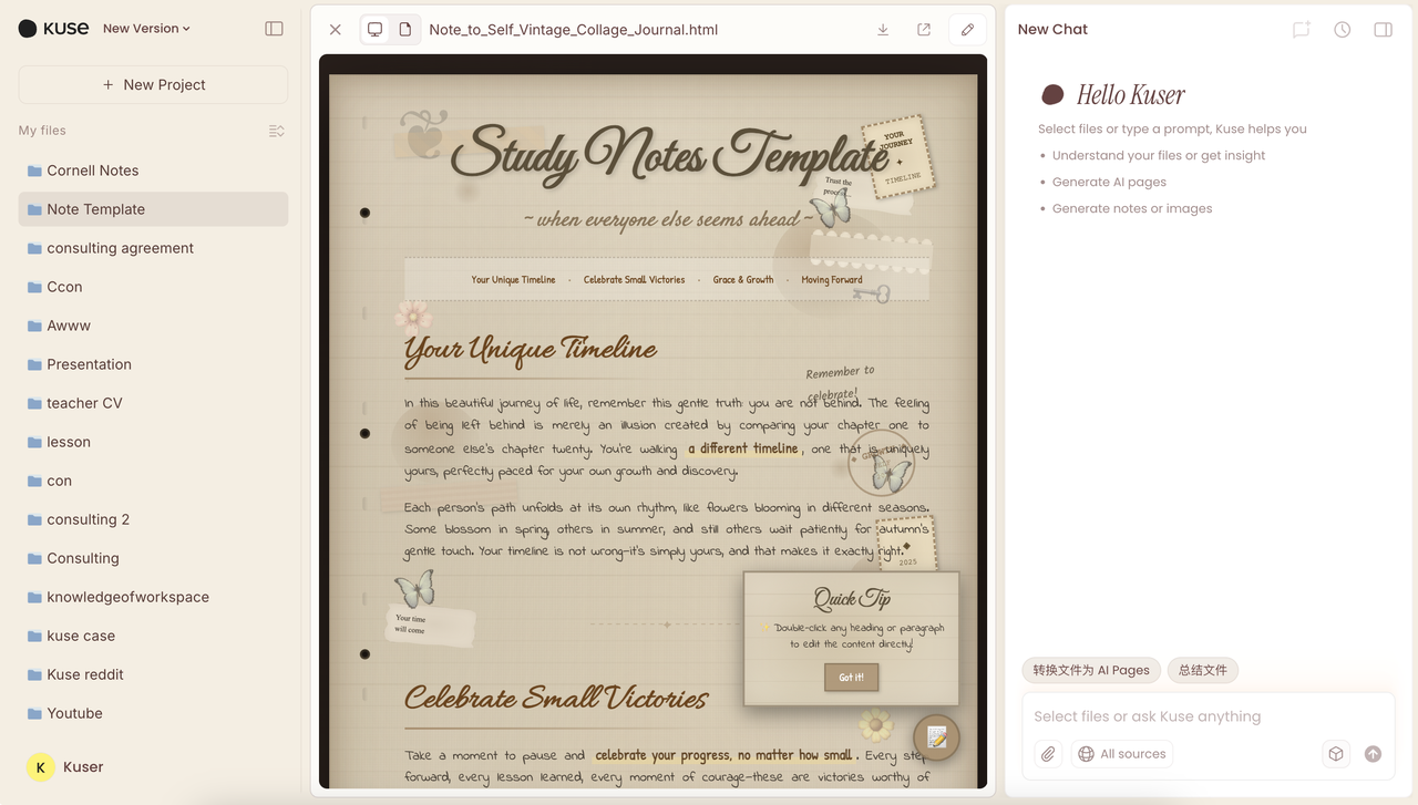 Vintage style notes made by Kuse