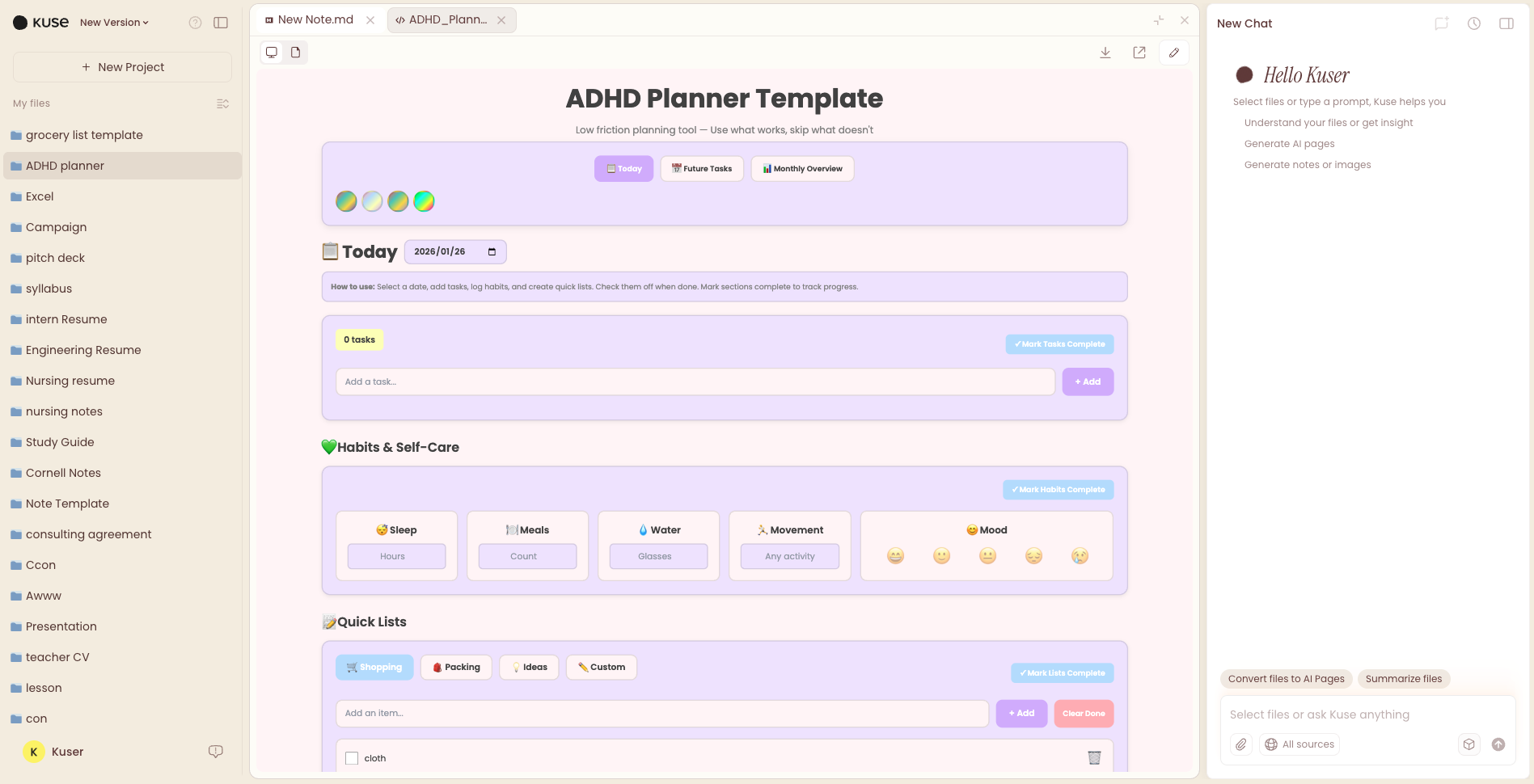 ADHD planner template