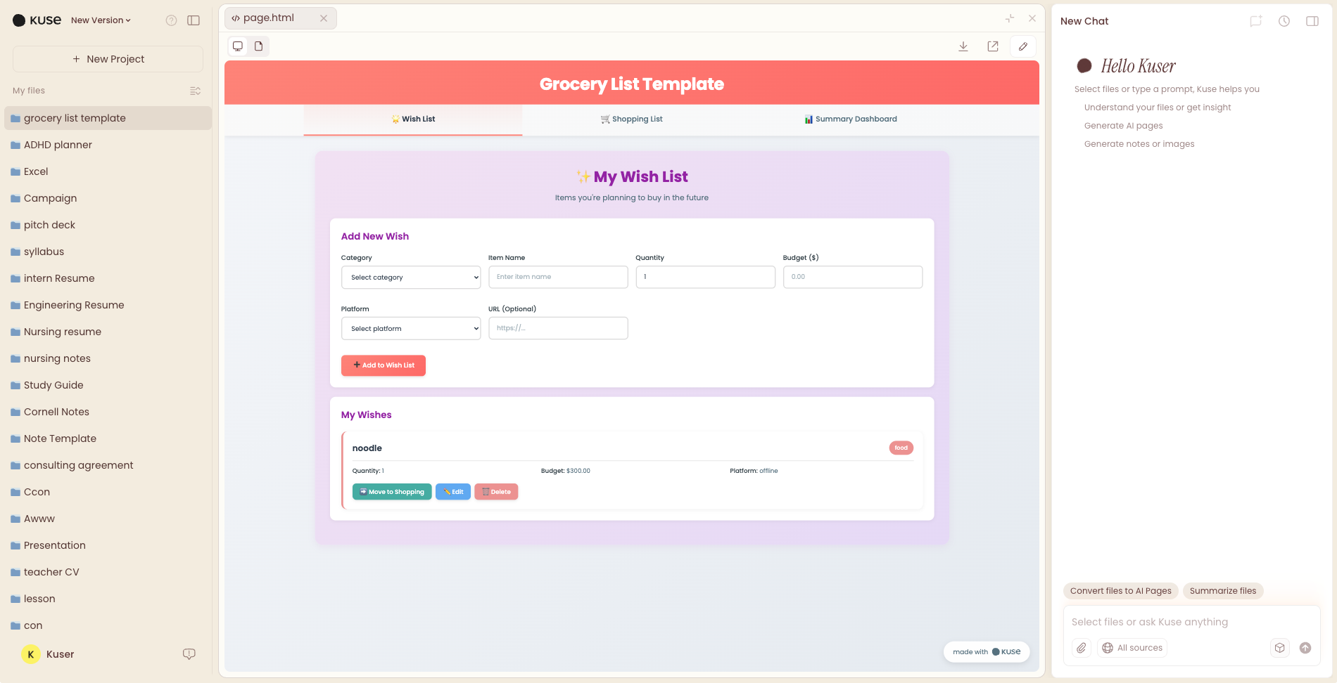grocery list template