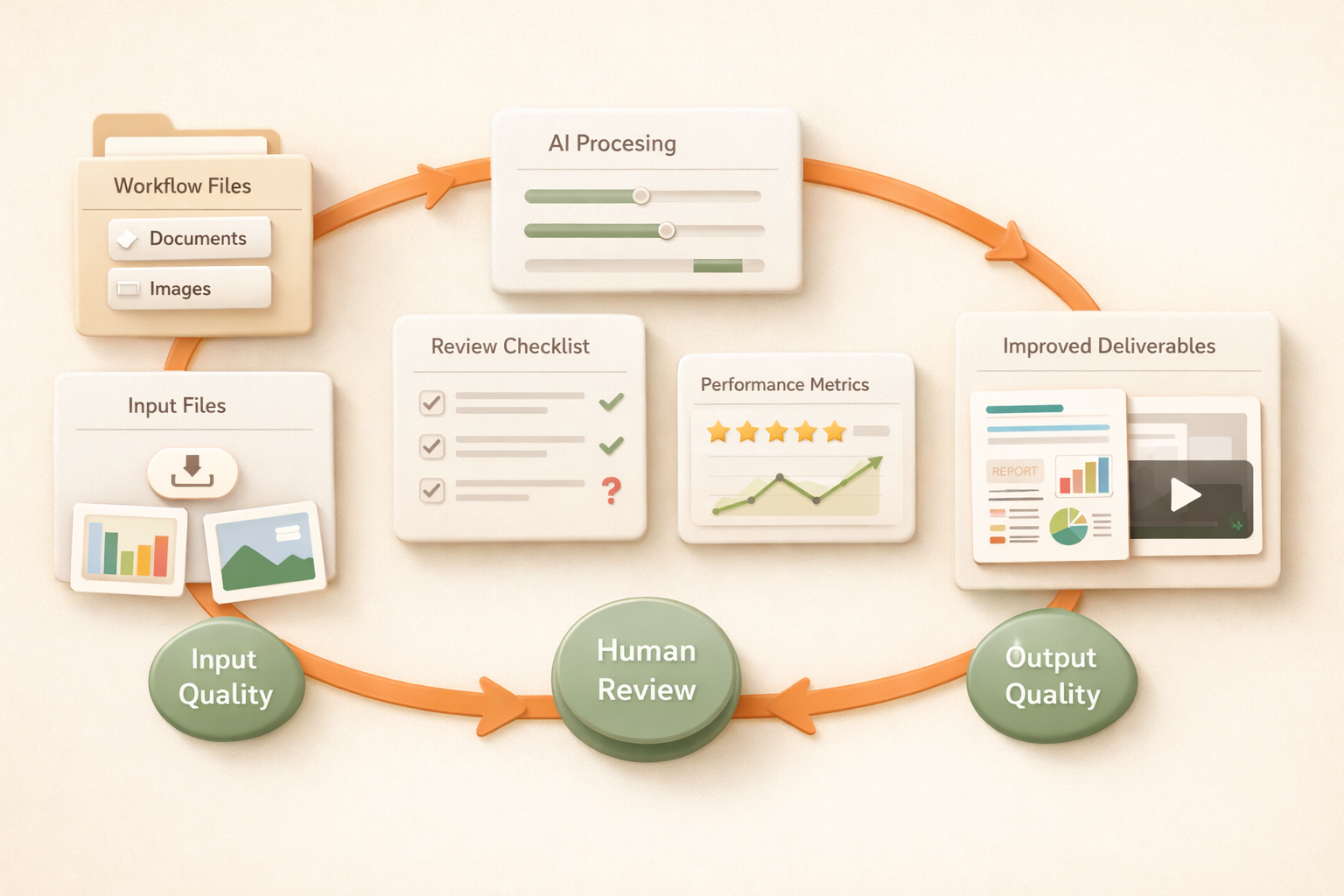 包含指標、review loop 和改進輸出的 AI workflow optimization 工作區