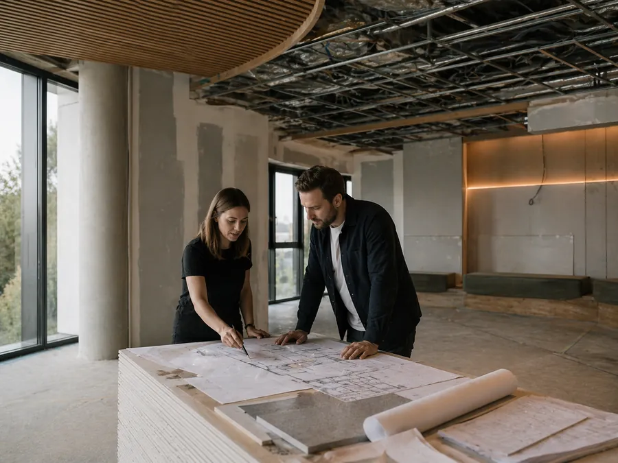 Buildable acoustic design with construction drawings, site coordination notes and acoustic detailing materials.