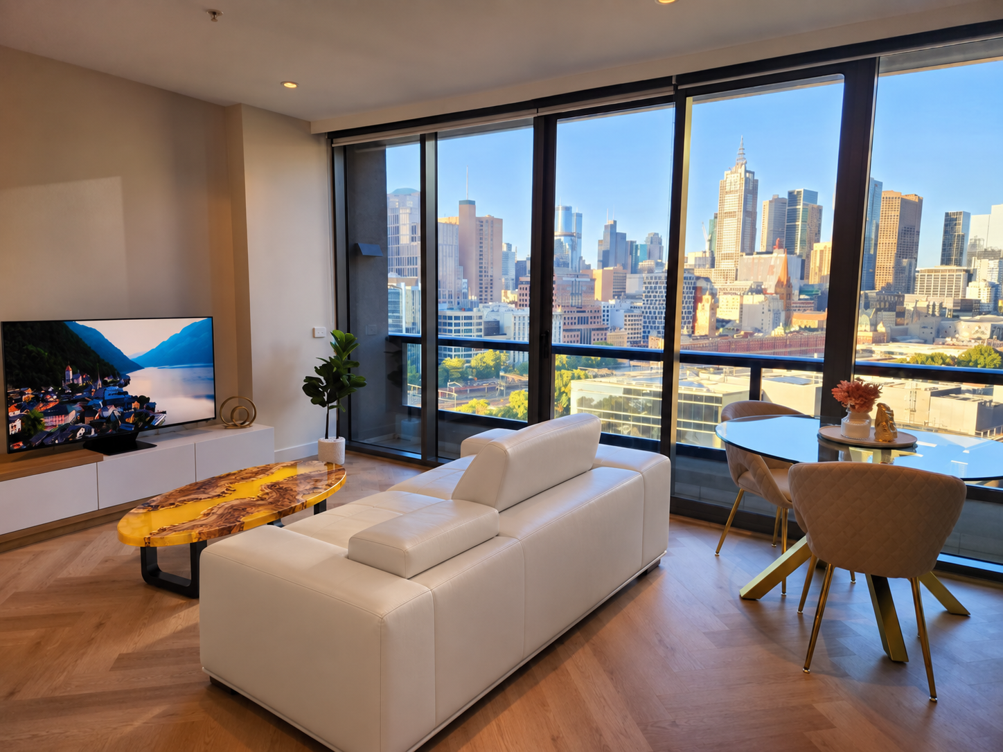 Melbourne residential and studio acoustic consulting illustrated by a modern city apartment interior.