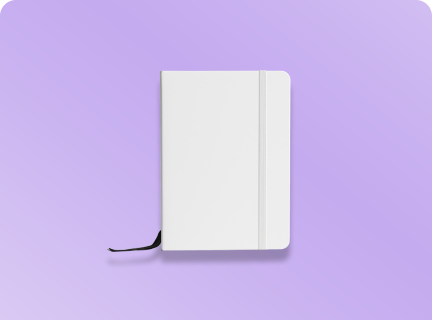 A white notebook with purple background