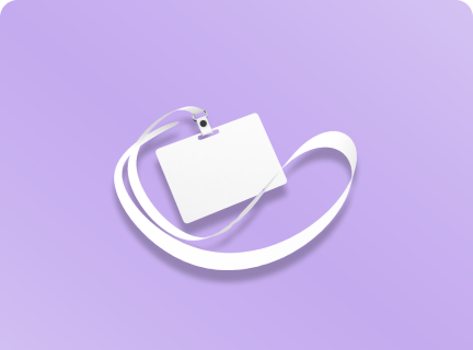 A white lanyard with purple background