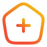 Icon of a house outline with a plus sign inside, in a gradient orange color.