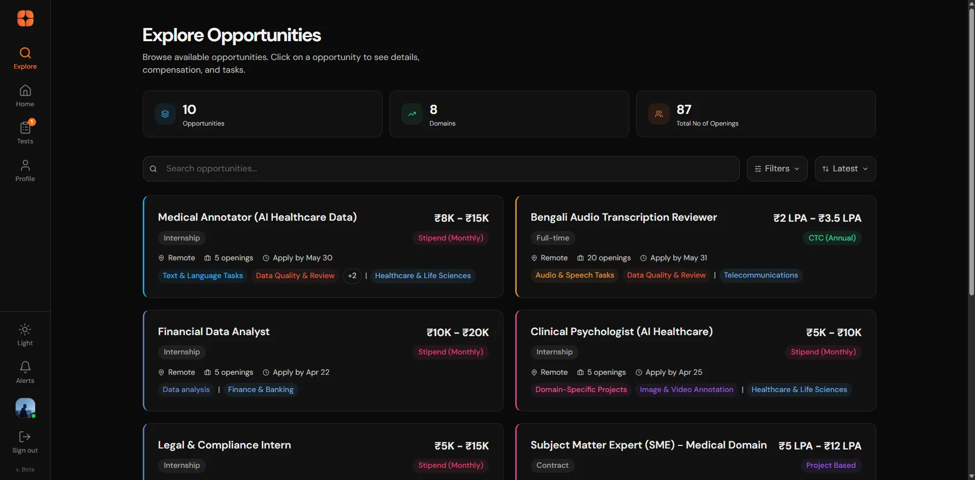 Globik platform: opportunity detail & application workspace