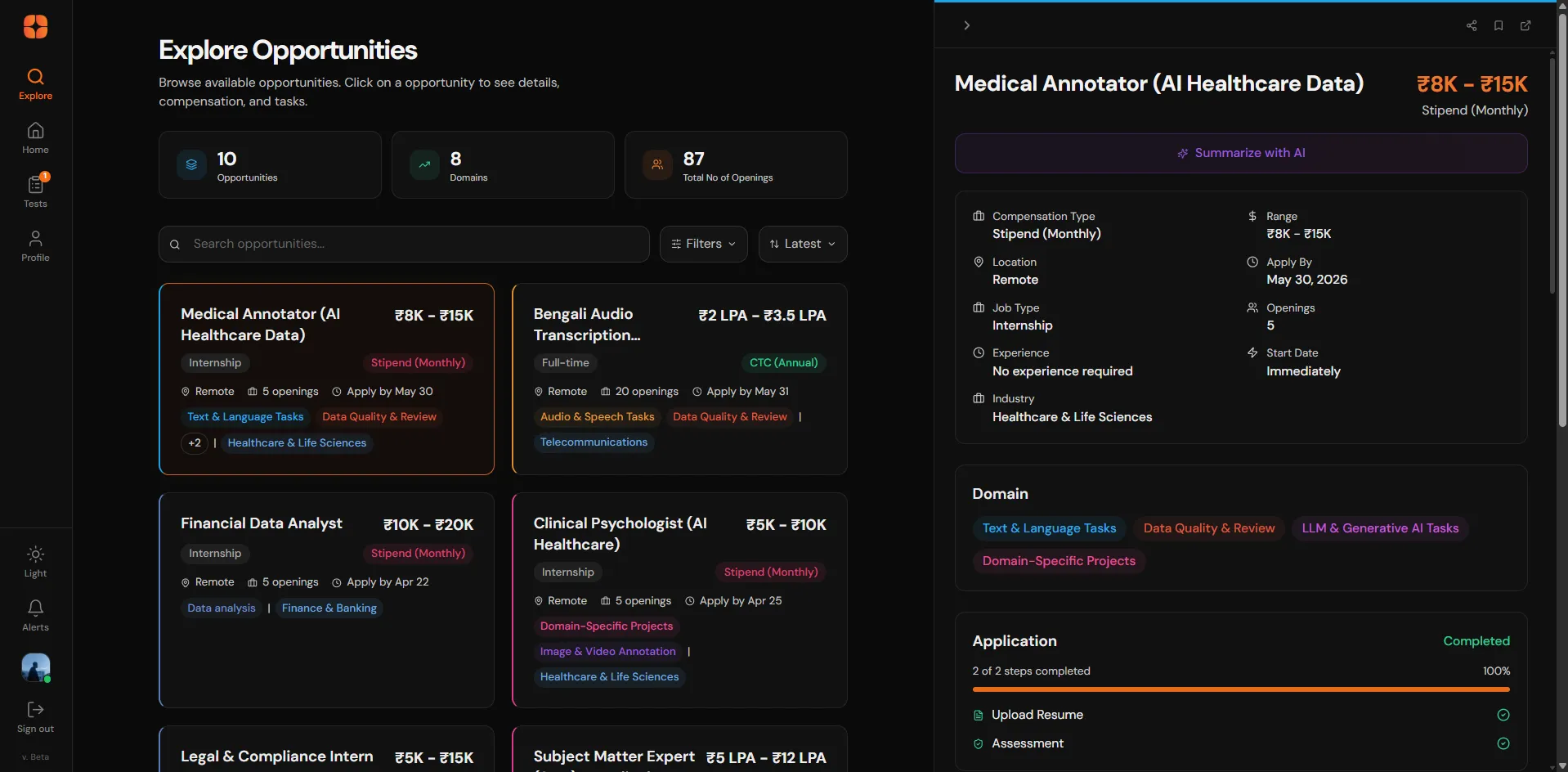 Expert portal: open roles, AI-led skills assessment and reputation score