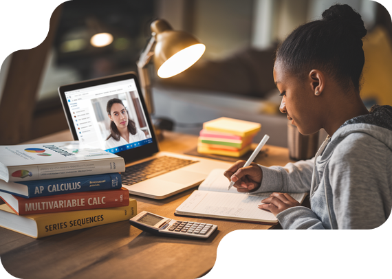 Student in an online tutoring session at home taking classes from AP Guru