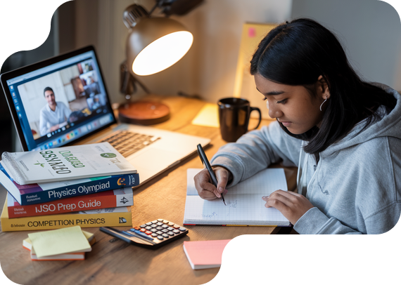 Student preparing for IJSO Physics olympiad with prep books and online tutor