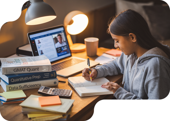 Student preparing for GMAT Quant with prep books and online tutor