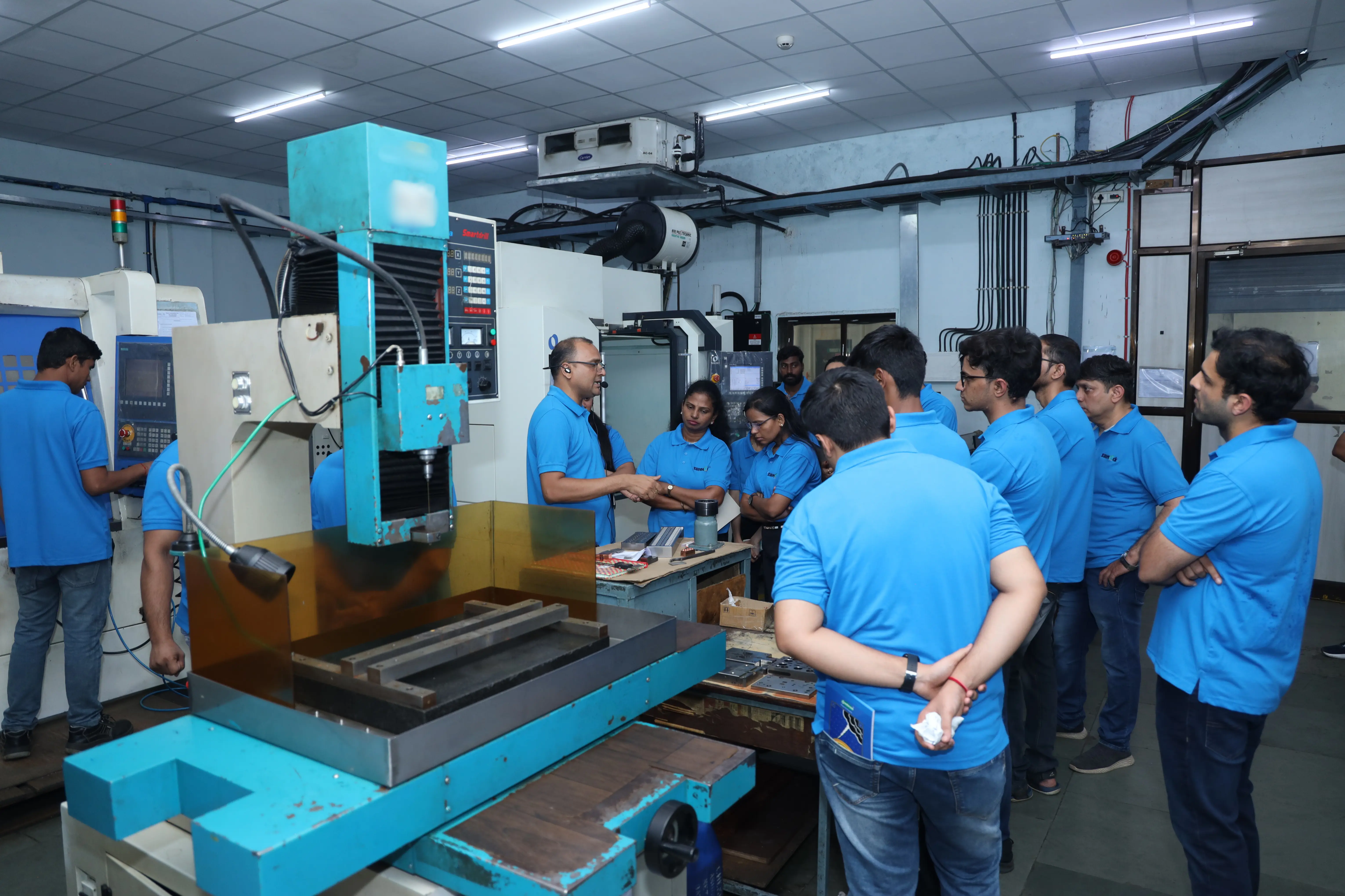 Modern manufacturing facility with solar panels and green technology