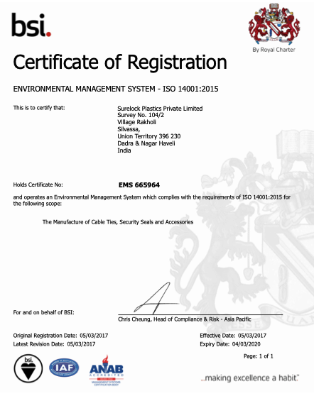 ISO 14001:2015 Environmental Management System Certificate