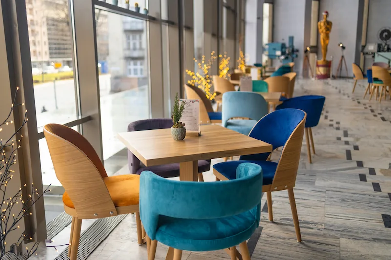 modern cafe with eclectic dining sets