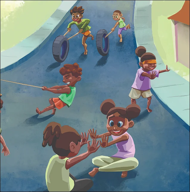 Kids playing in street art