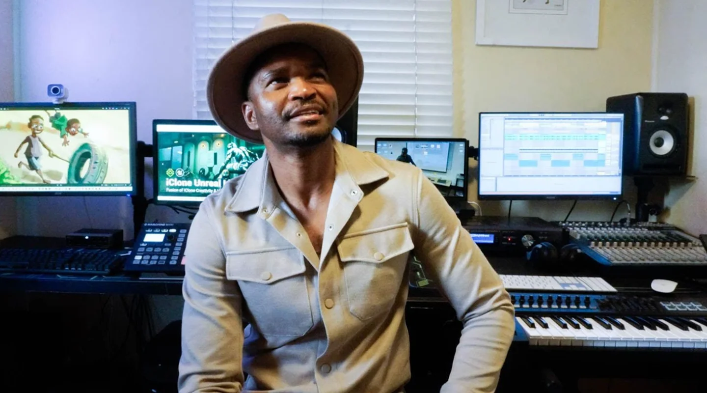 Paulo looking up shot in his studio