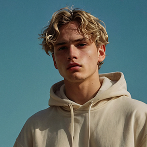 Young Man In Beige Hoodie