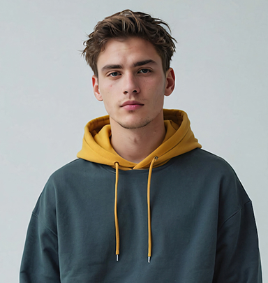 Young Man In Teal Hoodie