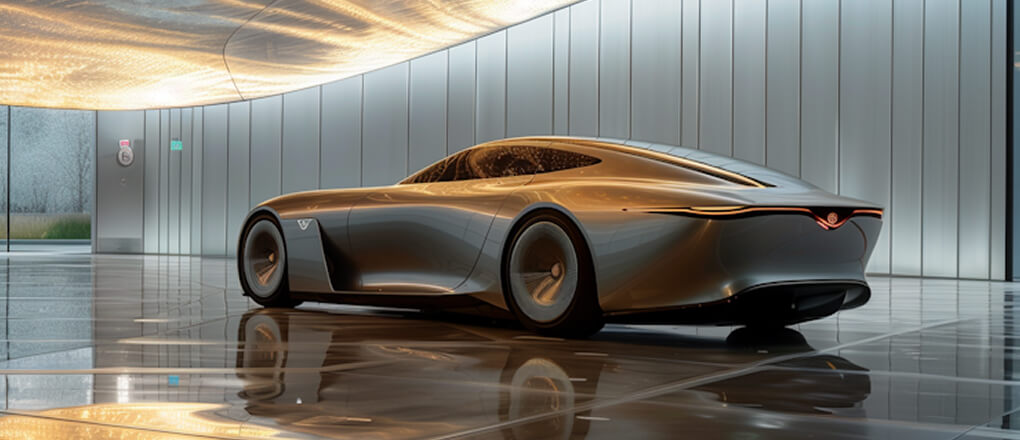 Futuristic Car In A Modern Gallery