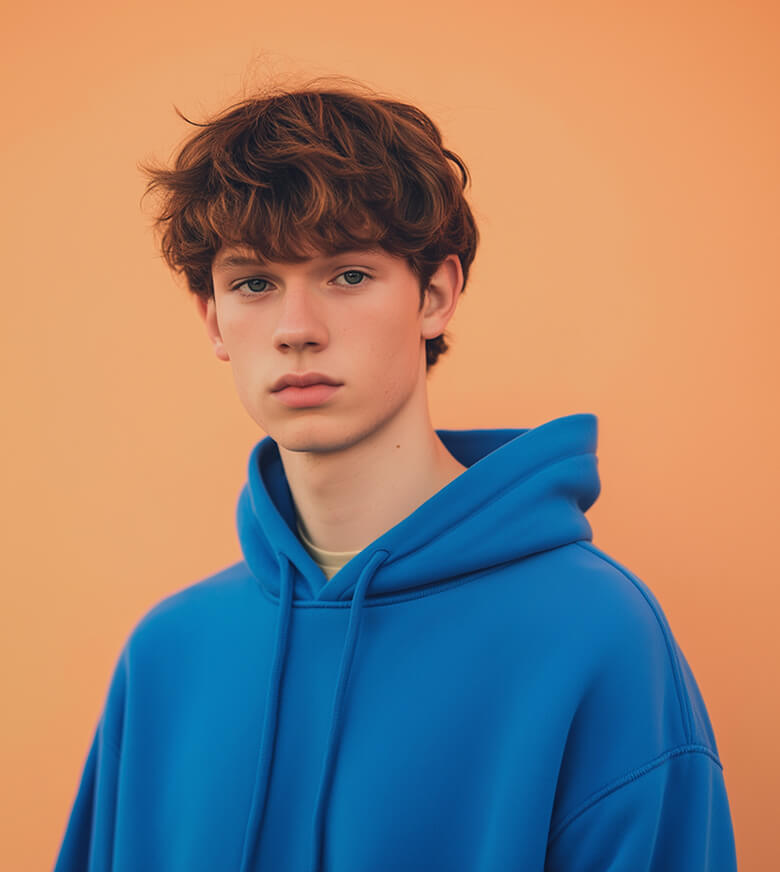 Portrait Of A Young Person In Blue Hoodie