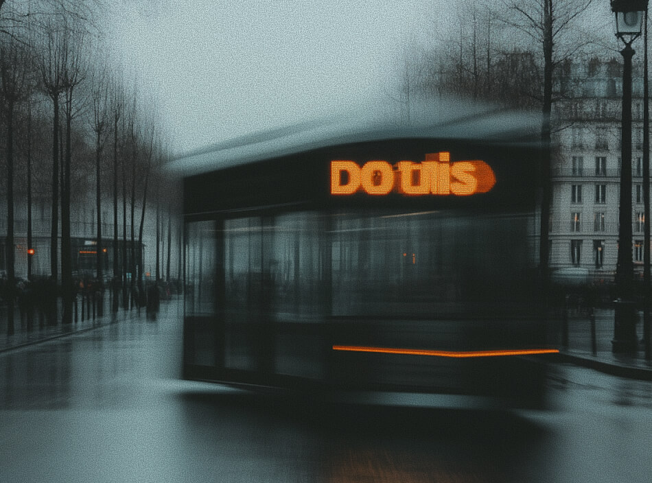 Tram In Foggy Cityscape