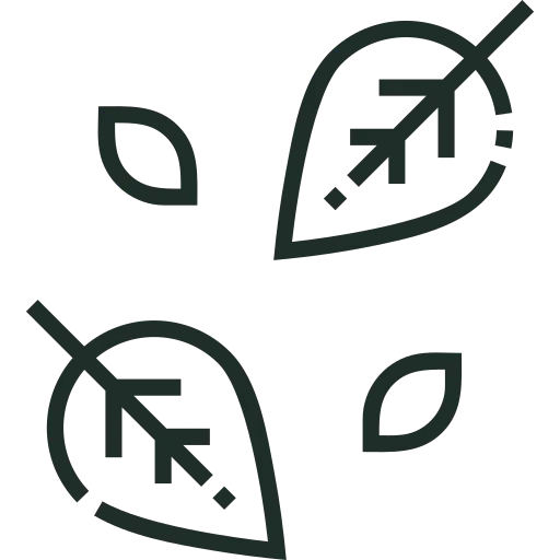 Ikona zobrazujúca štyri jednoduché lístky rôznych veľkostí.