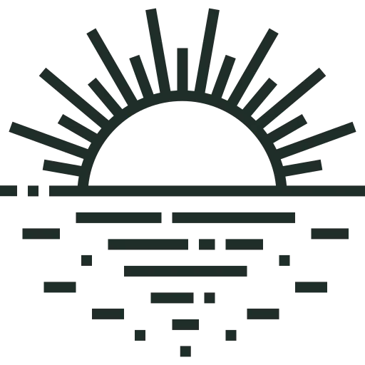 Ikona vychádzajúceho slnka s paprskami symbolizujúca rannú jogu.