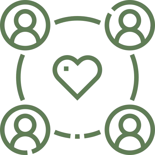 Štyri obrysy profilov osôb spojené dohromady okolo srdca.