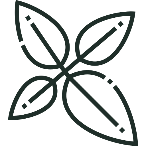 Ikona zobrazujúca štyri jednoduché lístky rôznych veľkostí.