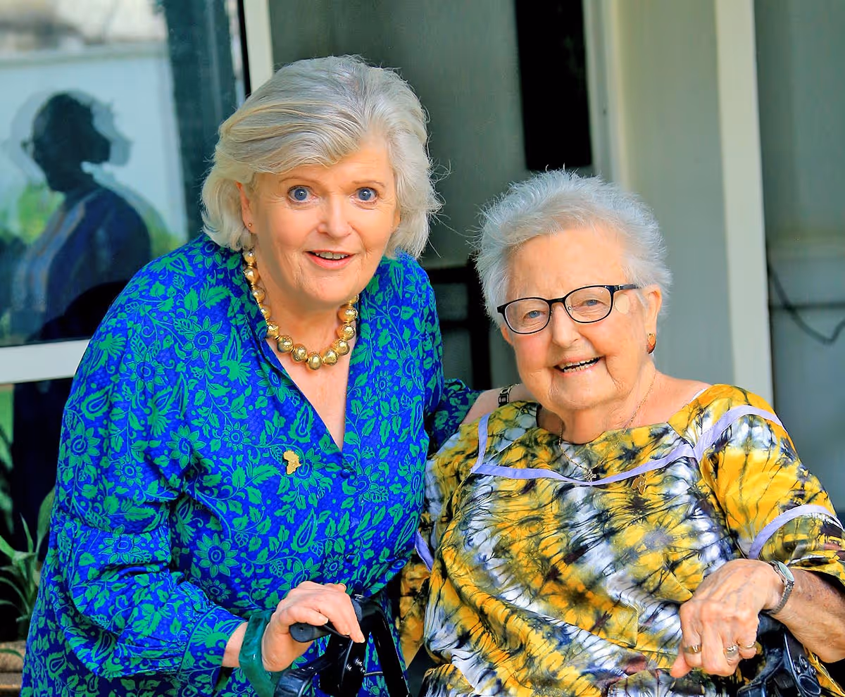 Jean pictured in July 2023 with the late Dr Anne Merriman, whose pioneering work into developing palliative care in Africa has made her a legend.