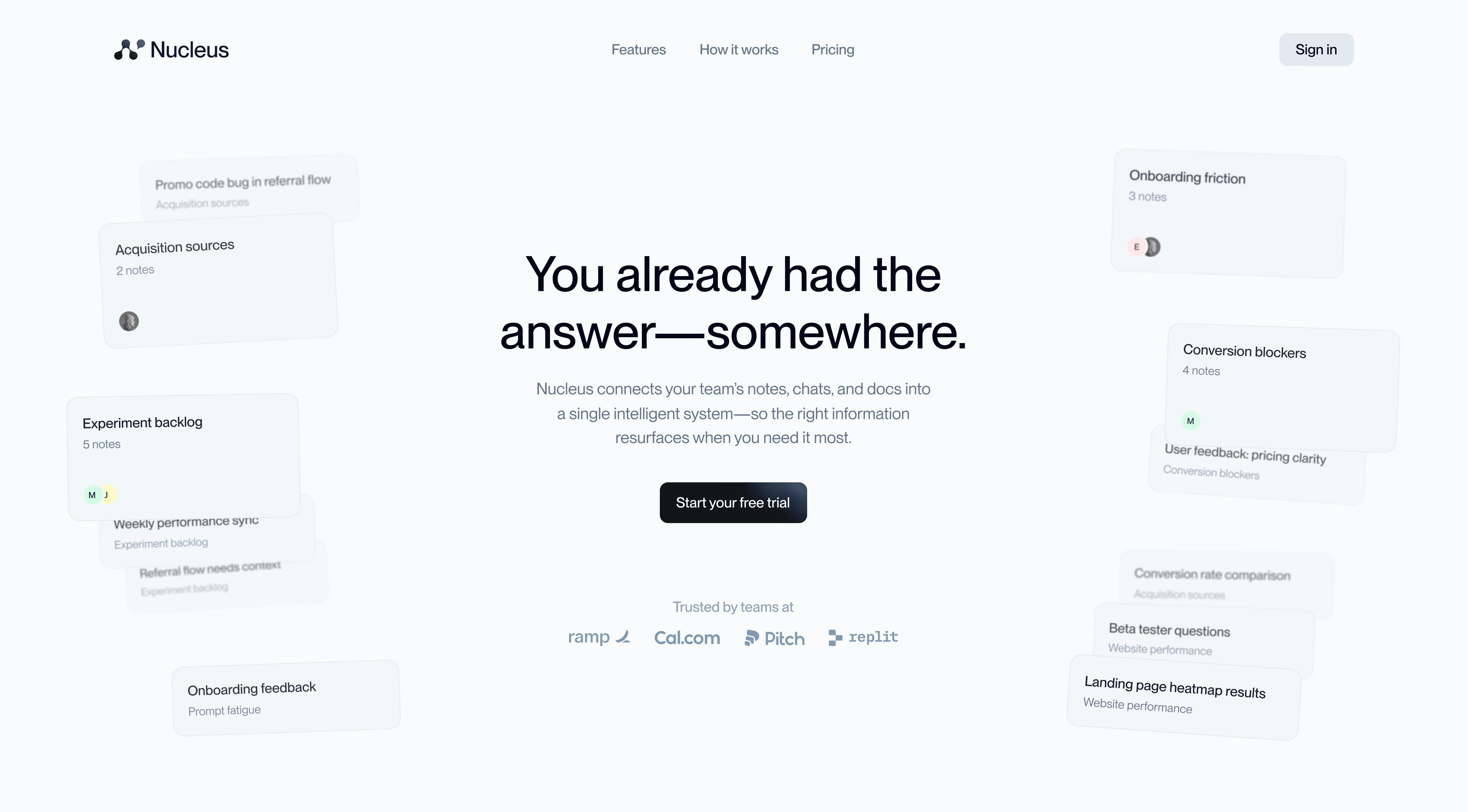 nucleus landing page hero section