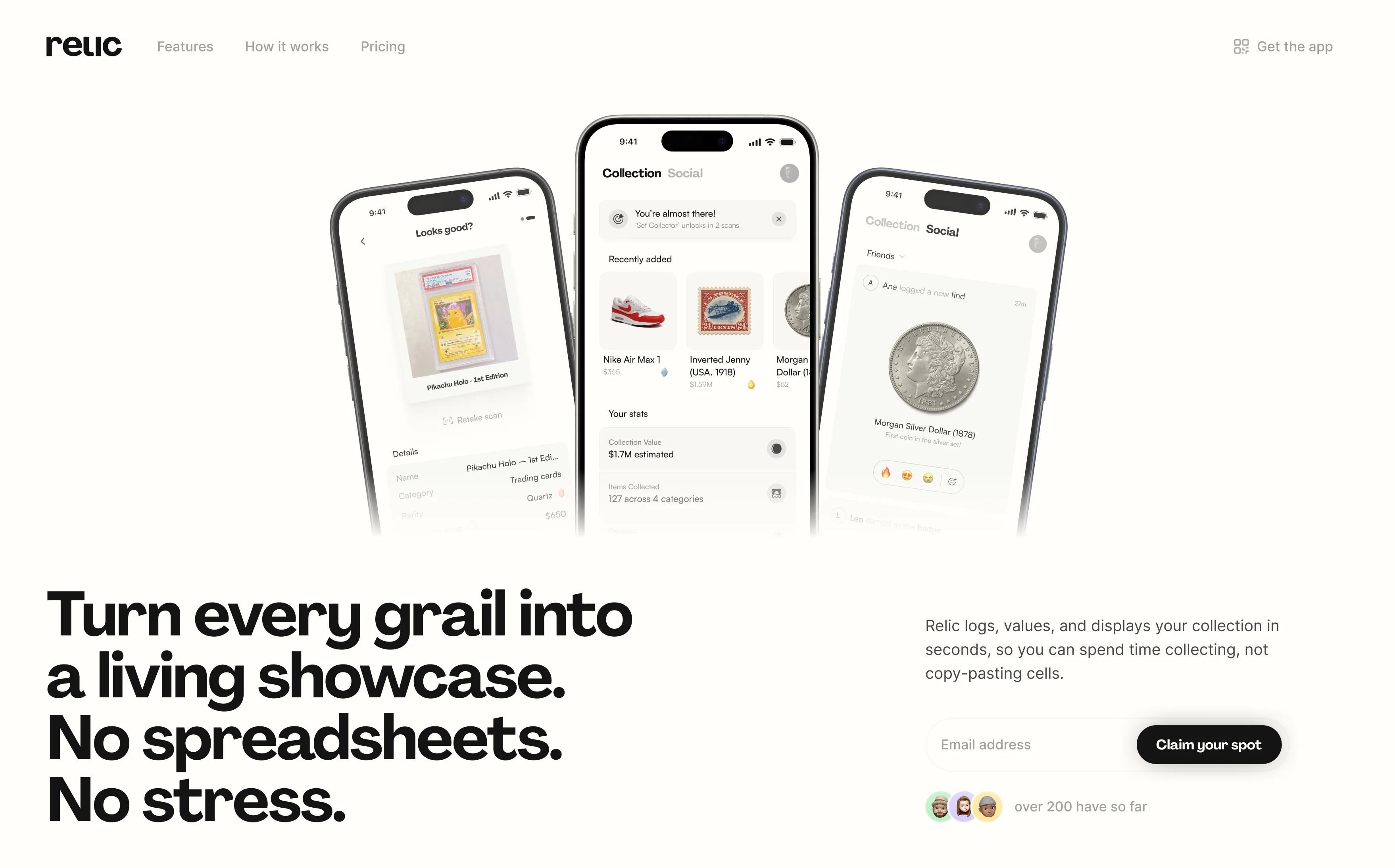 relic landing page hero section