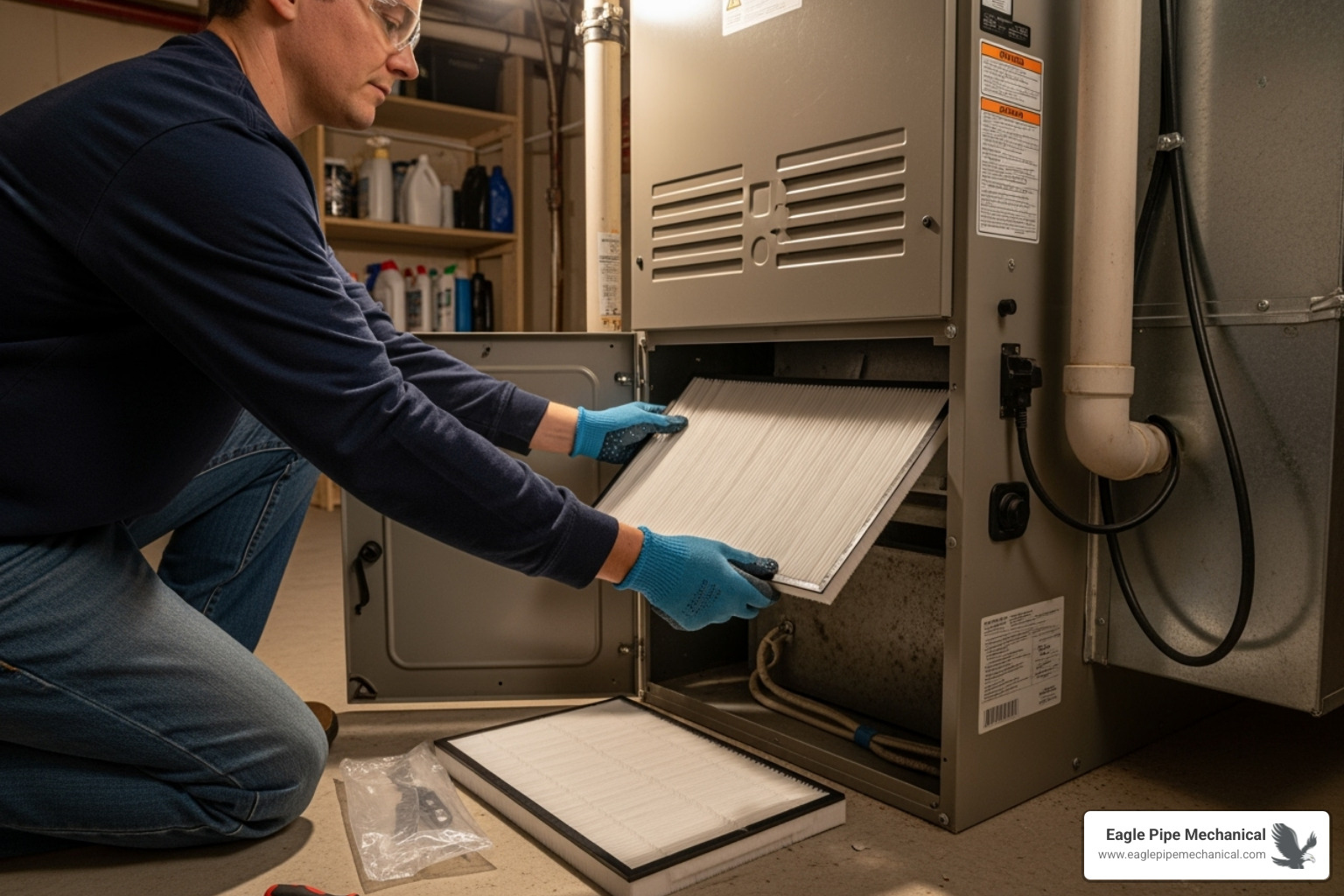 Homeowner changing an air filter - hvac installation kingston