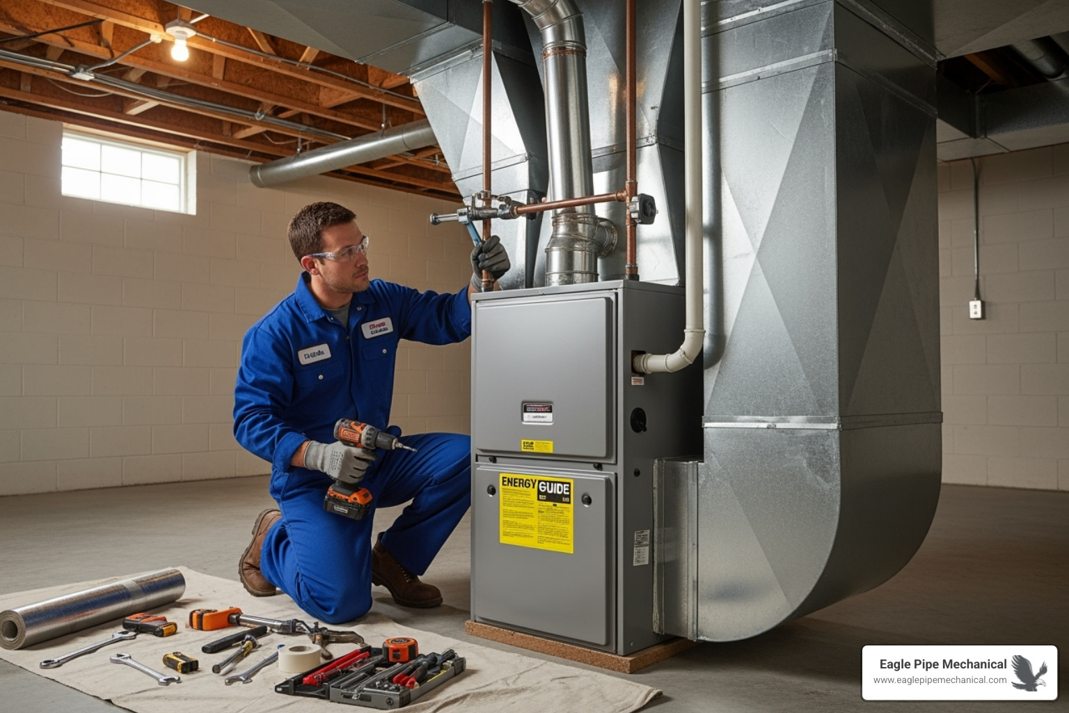 Certified technician professionally installing a furnace - hvac installation kingston