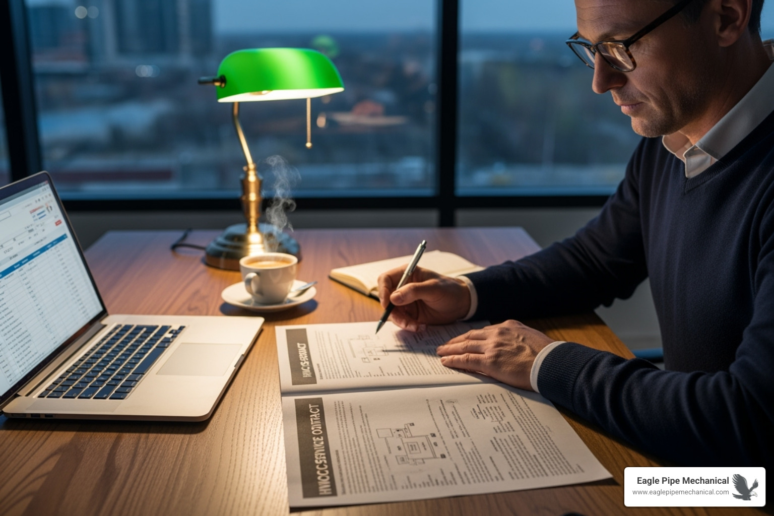 A person reviewing an HVAC service contract document - hvac service contract