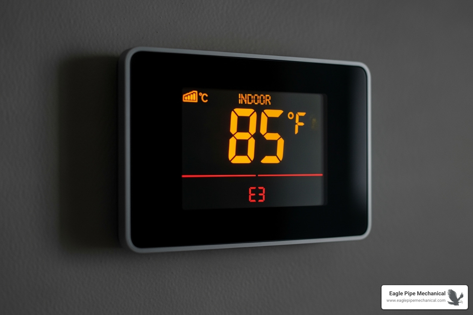 AC thermostat displaying high indoor temperature and an error code - emergency cooling bainbridge island