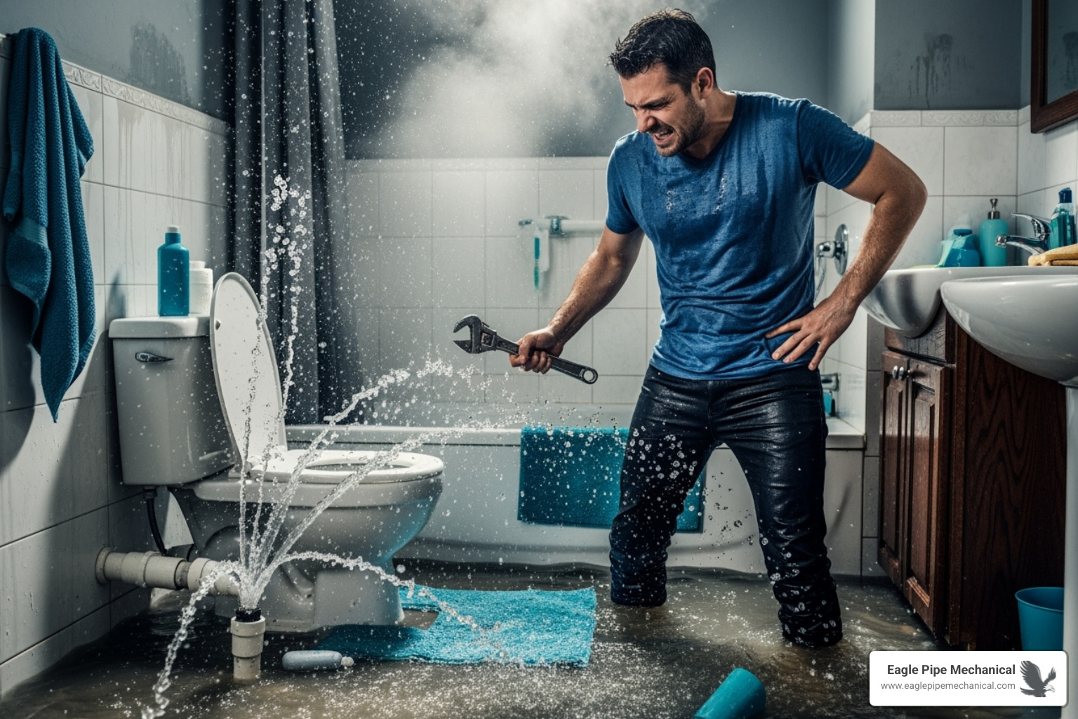 frustrated homeowner with a DIY plumbing disaster - plumbing installation service