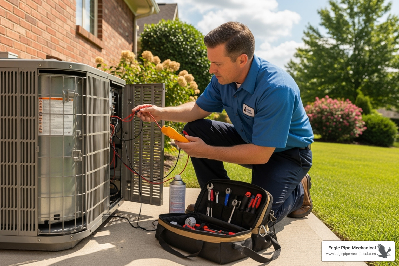 A skilled technician servicing the outdoor unit of an air conditioning system - air conditioning contractor