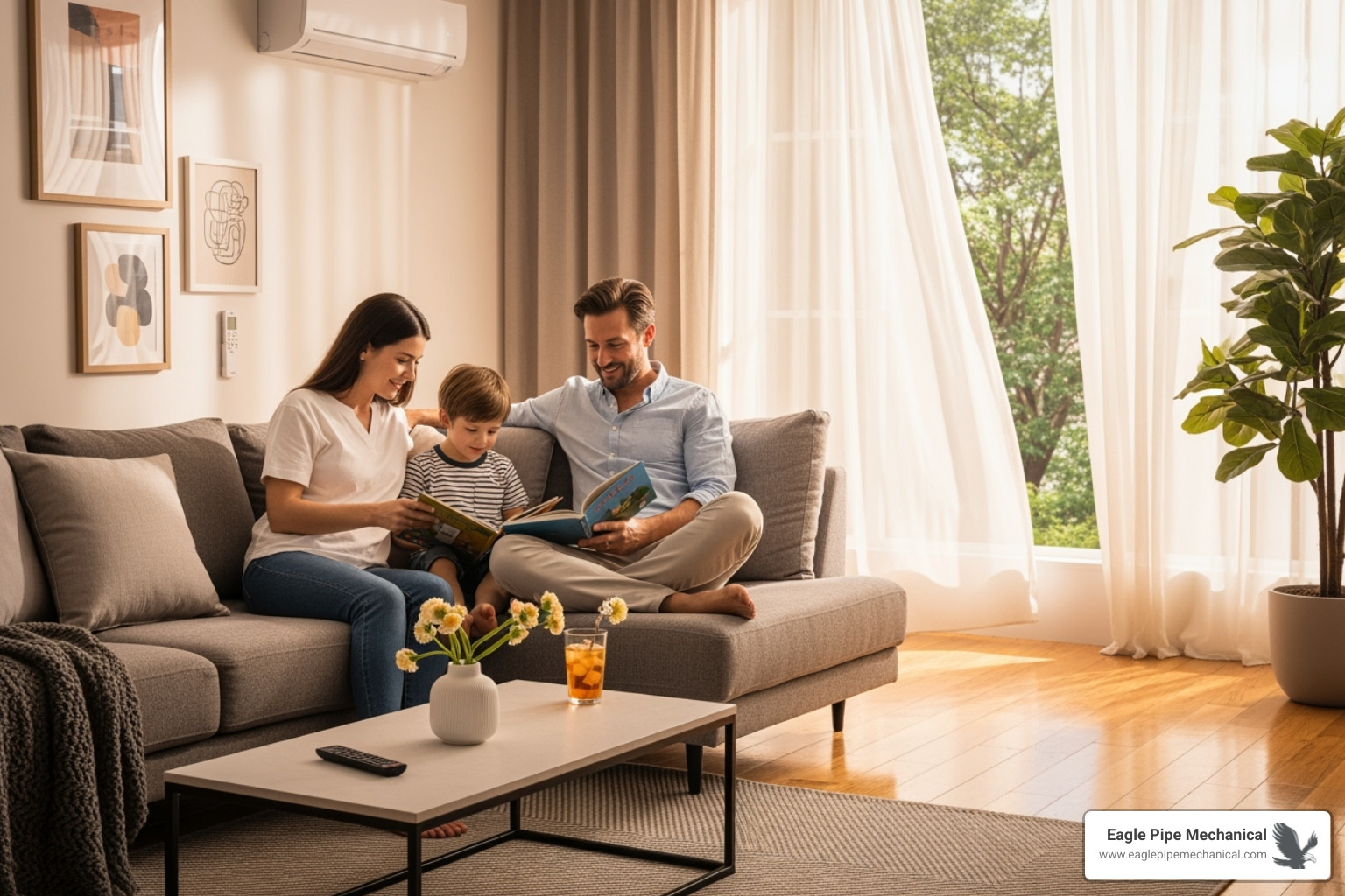 family enjoying a zoned-comfort room - ductless installation indianola